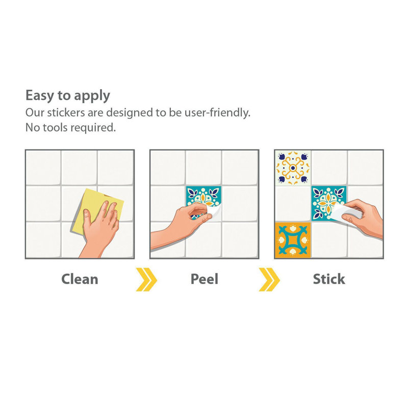 5.91 in. W x 5.91 in. L Shower Peel and Stick Field Tile, Yellow/Blue