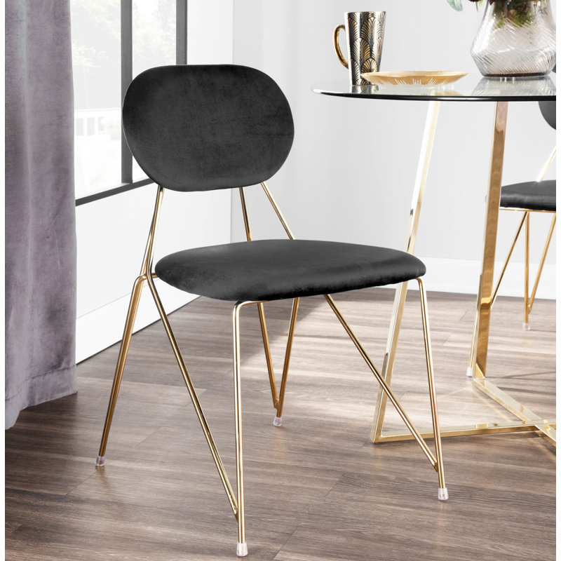 Danton 18.5'' H Velvet Upholstered Side Chair, Gold, Black