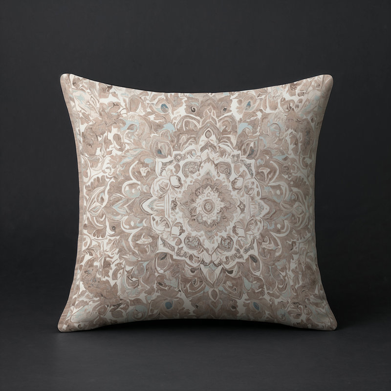 Coussin décoratif intérieur / extérieur gris Modern Modern, Carré 16 po, Gris / beige oriental 2