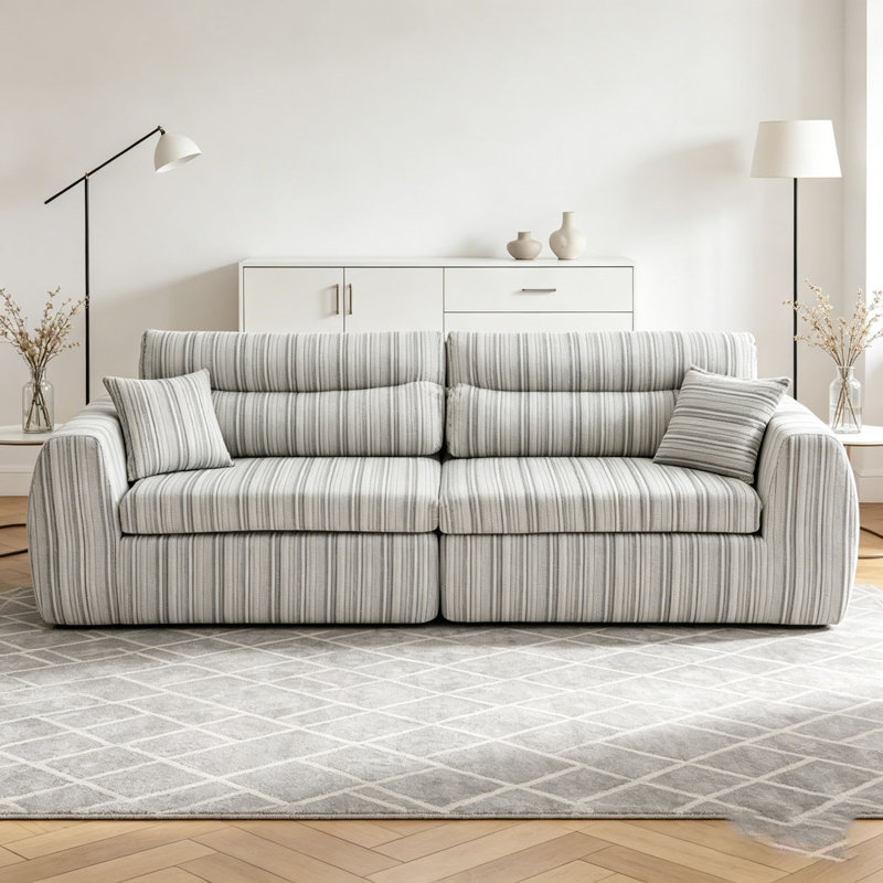 Canapé tissé à rayures en chenille, Blanc doux, taupe