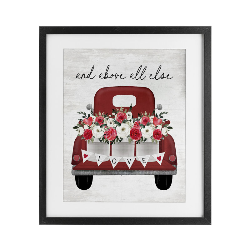 «Above All Else Romantic Truck», reproduction sous verre encadrée, design par lettré et doublé, H 16 po x l 13 po
