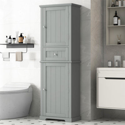 Tall Bathroom Storage Cabinet With Drawer And Adjustable Shelf, Durable MDF Board With Painted Finish For Easy Maintenance