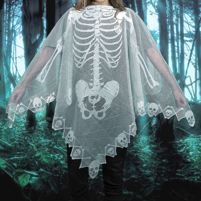 Poncho squelette en dentelle blanche d'Halloween