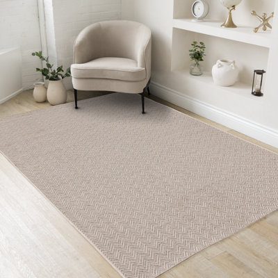Chevron Grey Neutral Wool Blend Flatweave Area Rug