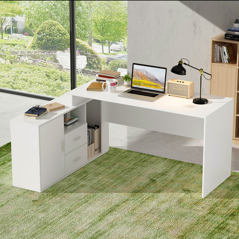 Bureau d'ordinateur en forme de L avec bibliothèque