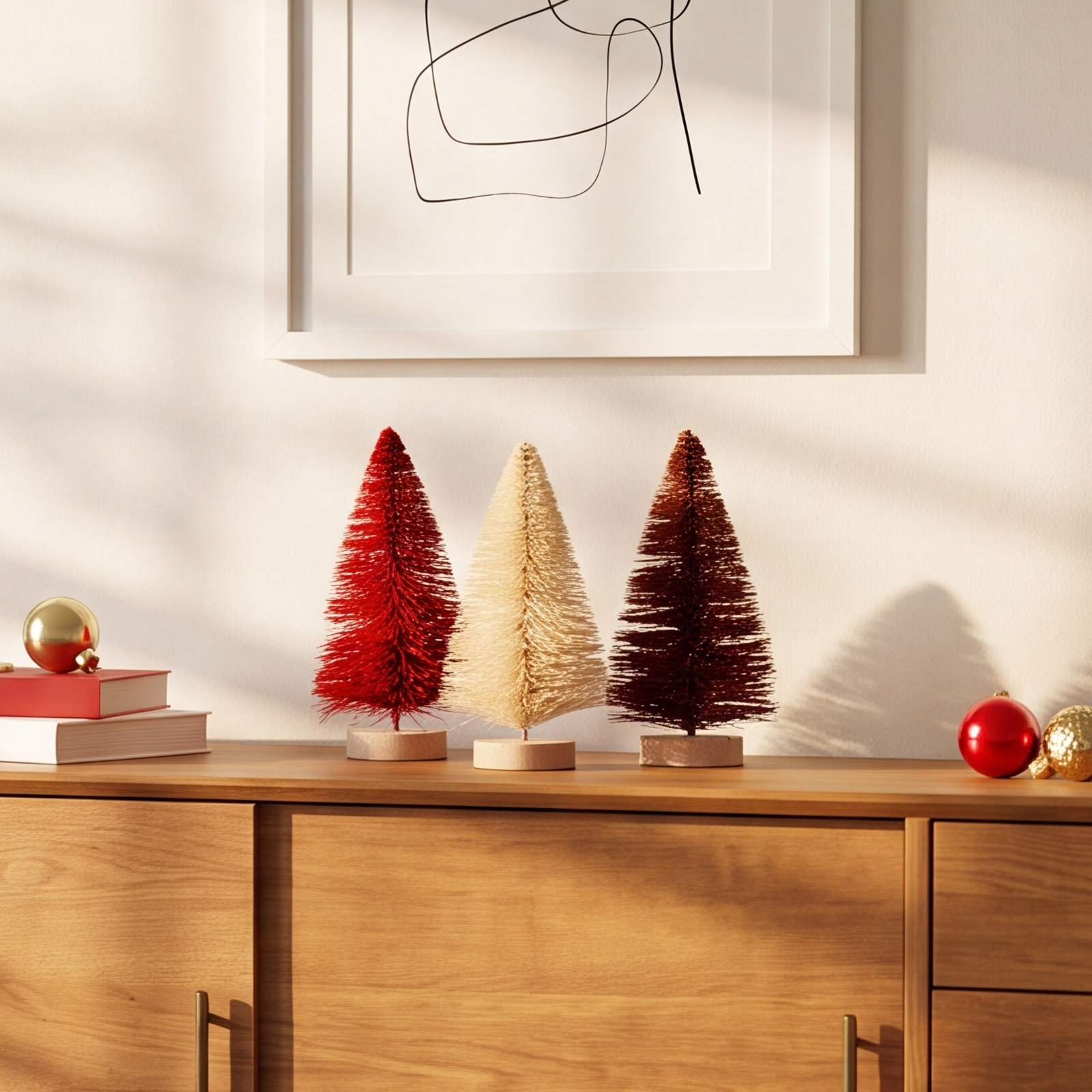 Christmas Tabletop Tree, Cream/Burgundy