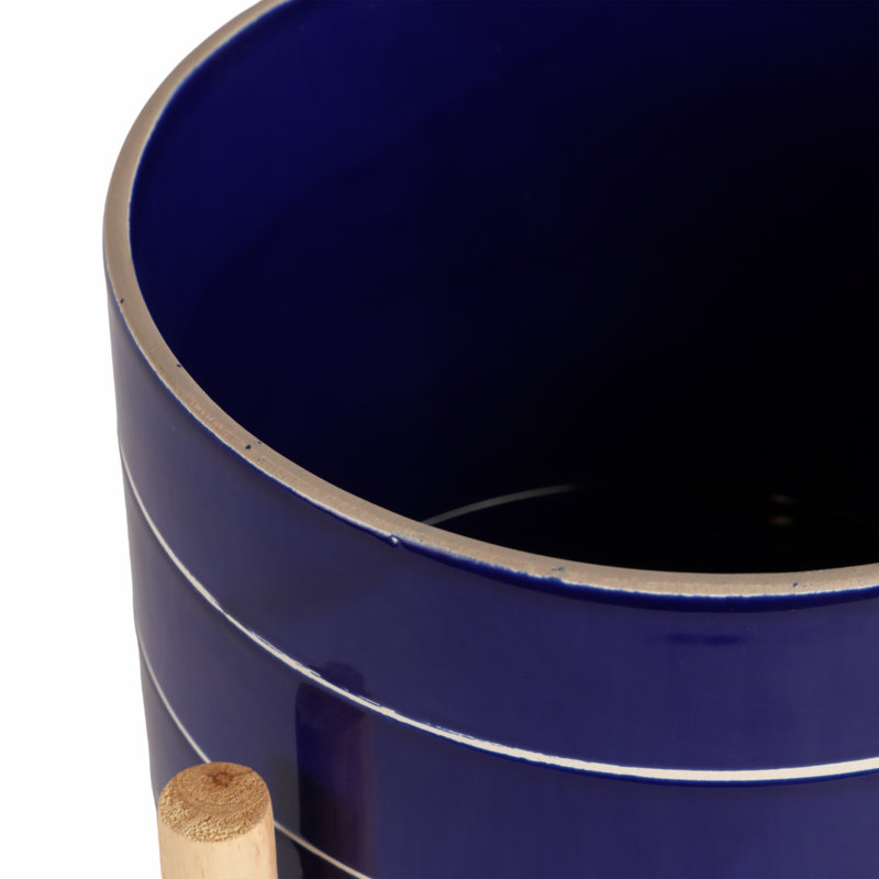 Pot de fleurs d'extérieur en céramique brillante sur support pour décoration intérieure - Pot de fleurs moderne et contemporain pour le salon ou le patio - Bleu marine