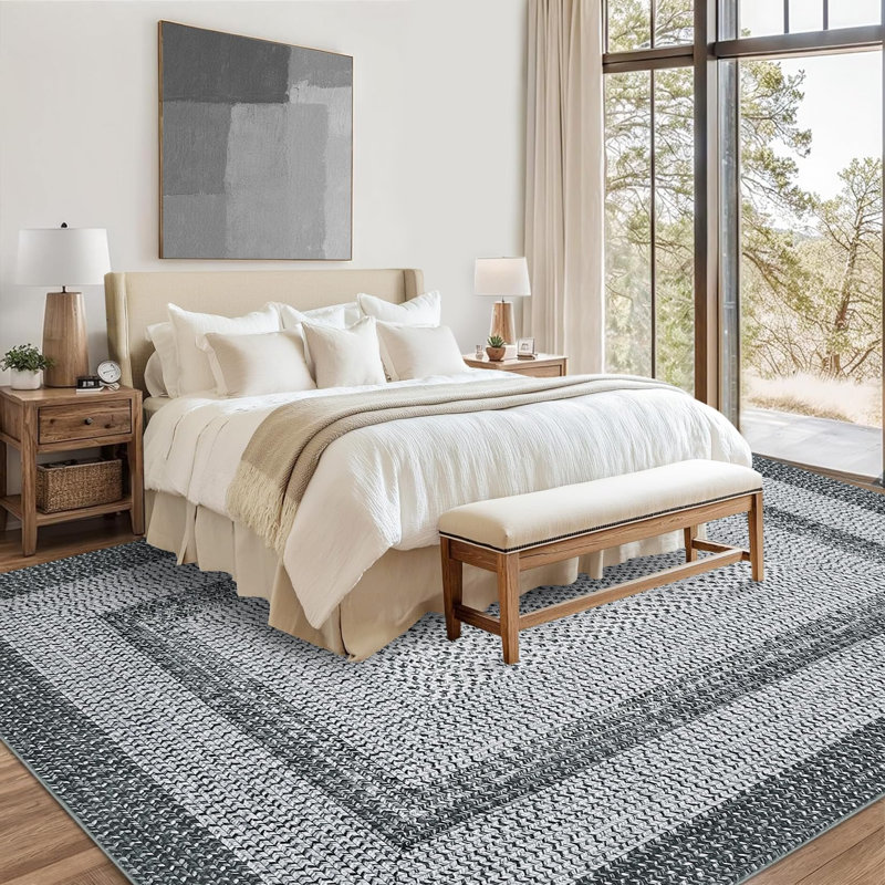 Tapis lavable à la machine Farmhouse, Rectangle 10 pi x 13 pi, Gris