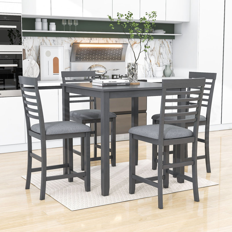 Ensemble de table de salle à manger 5 pièces avec table carrée et 4 chaises rembourrées, Gris