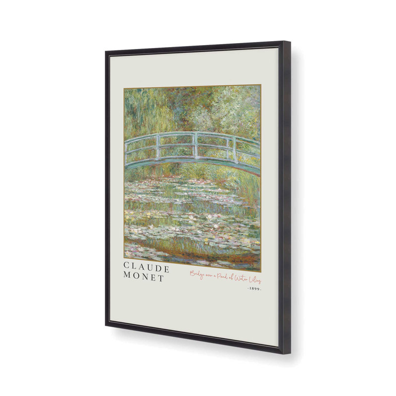Pont sur un étang de nénuphars par Monet, impression v3 dans un cadre doré poli, 14 po x 11 po, Zinc patiné