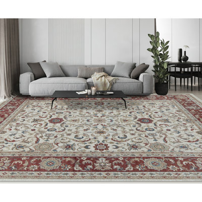 Tapis ivoire et rouge noué à la main de haute qualité Sultanabad