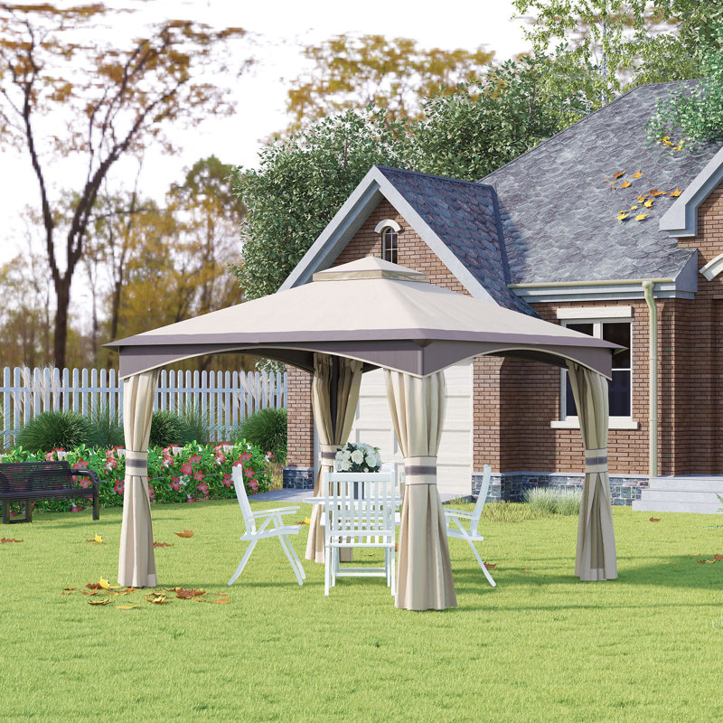 Pavillon de jardin extérieur avec filet et rideaux