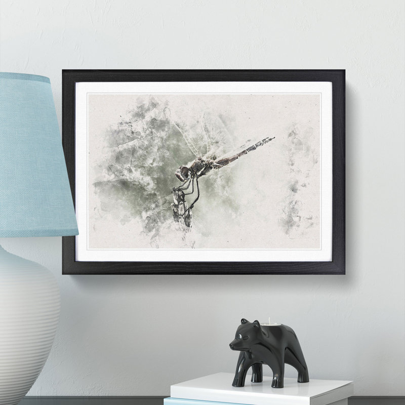 Perched Dragonfly - Framed Print, 24cm H x 33cm W x 2cm D, Black Framed