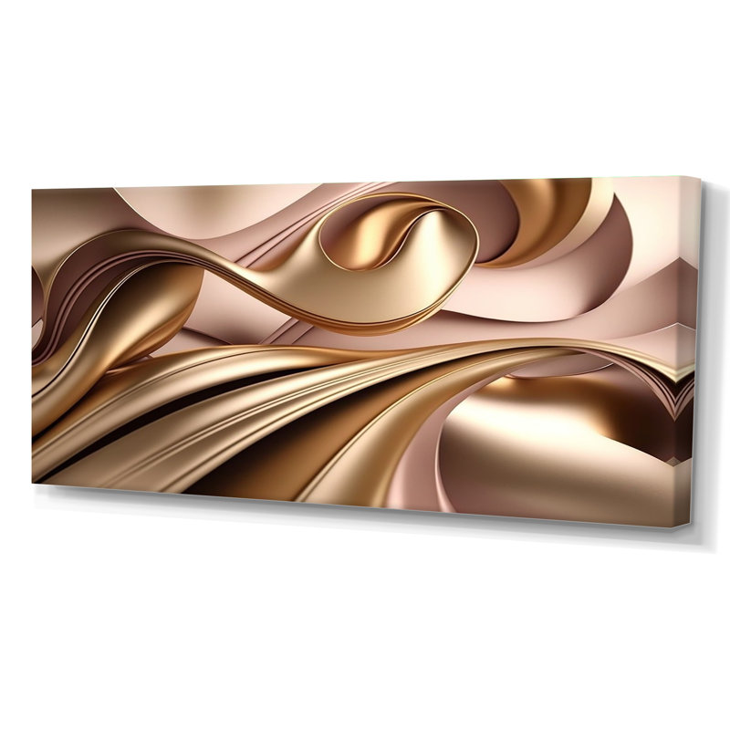 Or liquide lisse dans de douces nuances d'or et taupe IV - reproduction sur toile, Toile tendue, H 28 po x l 60 po x P 1,5 po