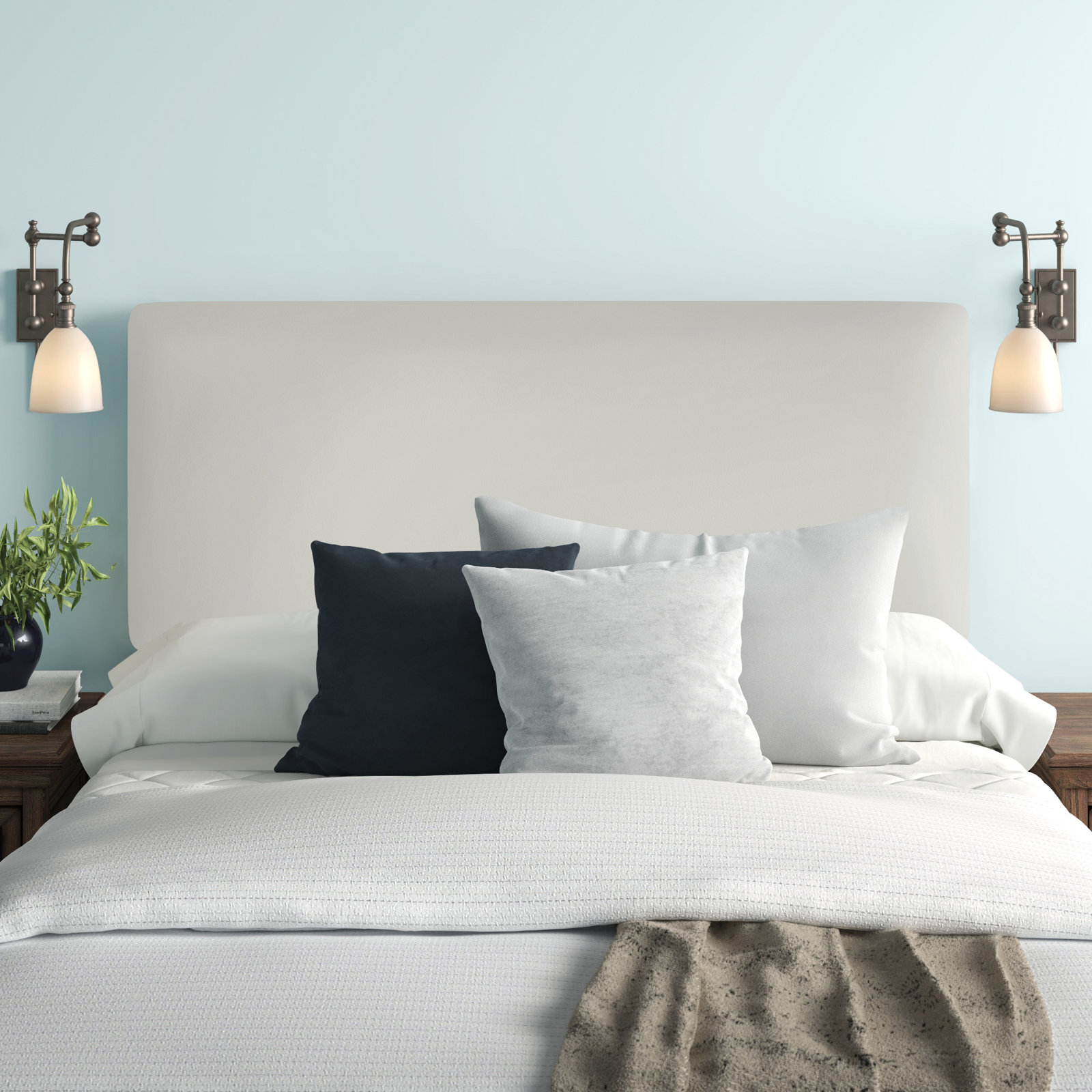 Eisley Upholstered Headboard, King, Bella Light Gray Performance Velvet