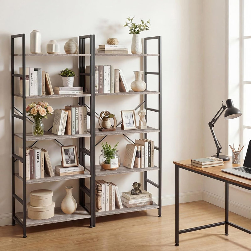 5 Tier Bookshelf, Free Standing Wooden Bookcase With Open Storage Shelves With Metal Frame, Sturdy Shelf Organization Display Rack For Living Room, Bedroom, Home Office, 62.2" Tall