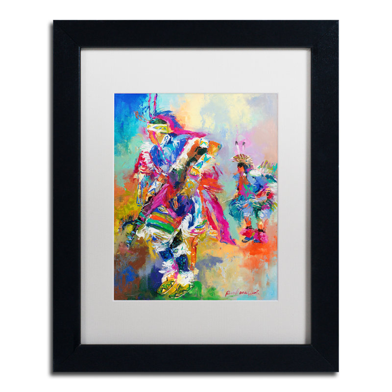 « pow wow », reproduction sur toile, H 14 po x l 11 po x P 0,5 po, Cadre noir, Blanc