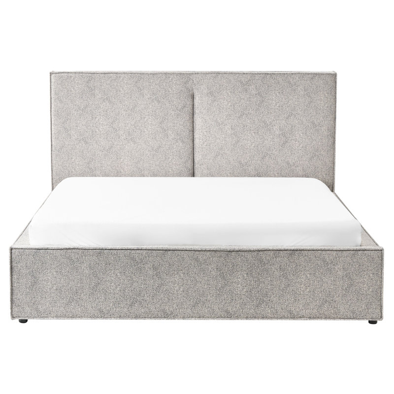Ottoman Bed Velour Knit MOISSAC Grey/ Beige, European Kingsize (160 x 200cm)