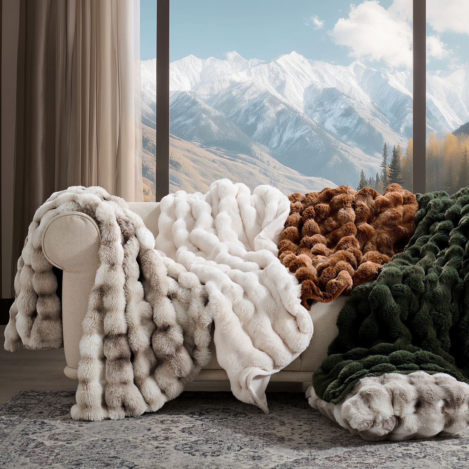 Ridgeline Faux Fur Throw Blanket, 90" L x 80" W, Light Gray