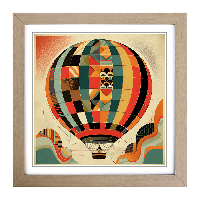 Hot Air Balloon Constructivism - Single Picture Frame Print on Wood, Oak