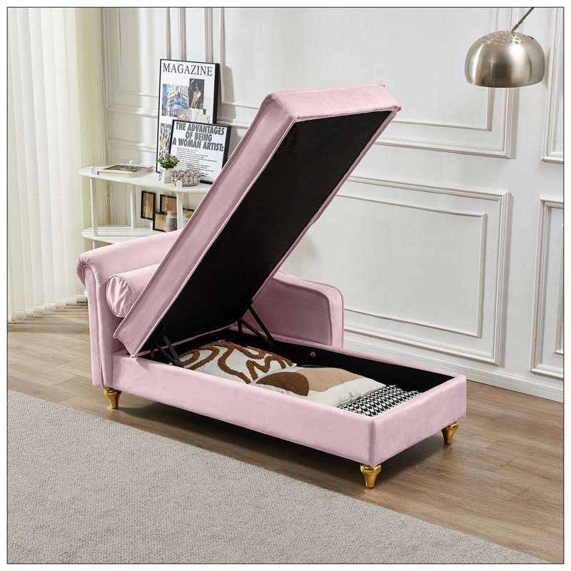 Chaise longue moderne avec revêtement en velours, Rose