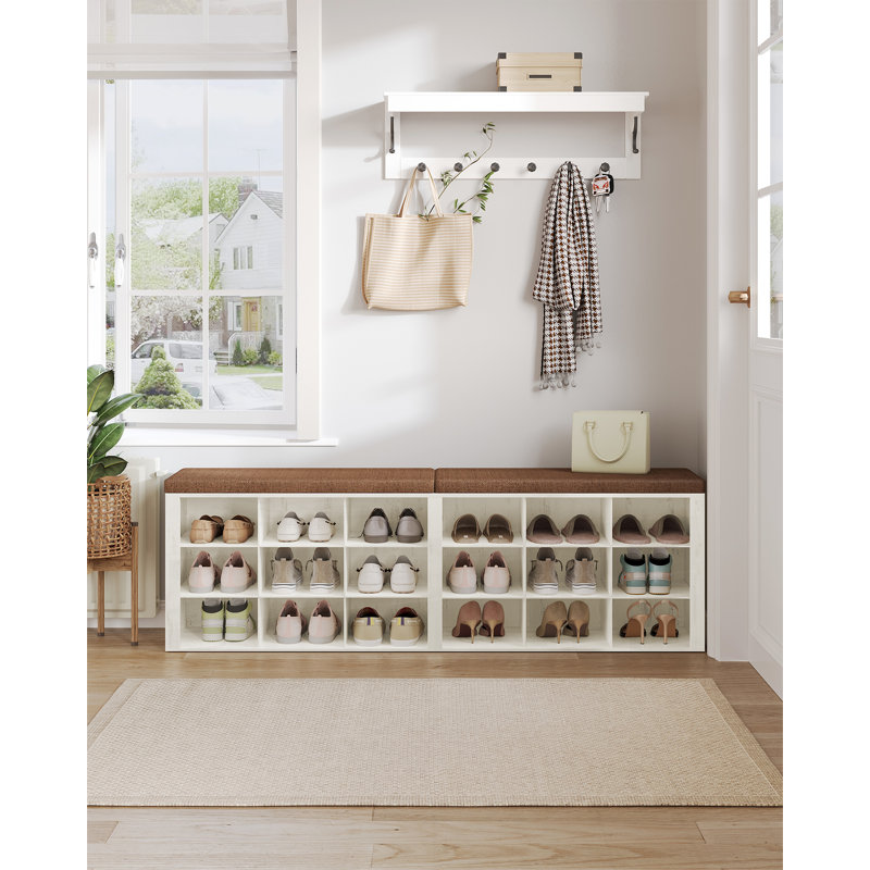 Shoe Storage Bench with Padded Seat, Shoe Rack Bench with 18/24 Open Compartments, Adjustable Shelves, Shoe Cabinet Storage with Cushion for Hallway Living Room, Bedroom