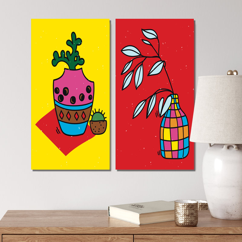 «Colorful Floral Silhouettes», ensemble de 2 impressions, Toile tendue, H 20 po x l 24 po x P 1 po