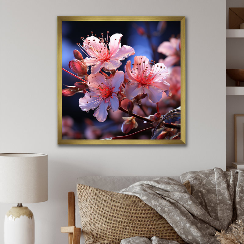 Rhododendron rose, beauté élégante sur toile, Cadre doré simple, H 16 po x l 16 po x P 1 po
