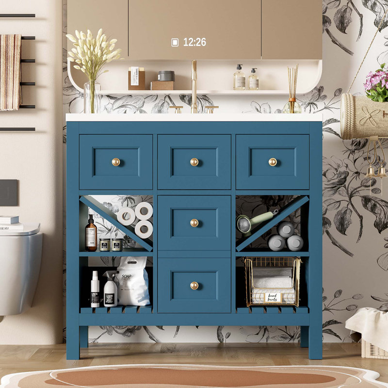 Meuble-lavabo 36 po avec lavabo en résine, Bleu