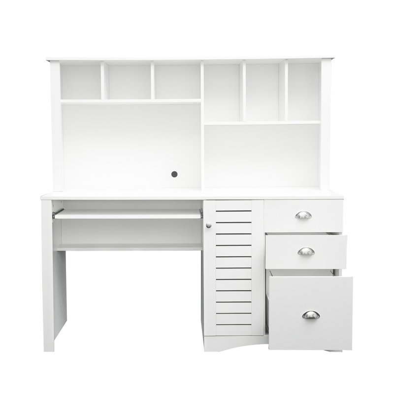 Bureau d'ordinateur à domicile avec huche, Blanc