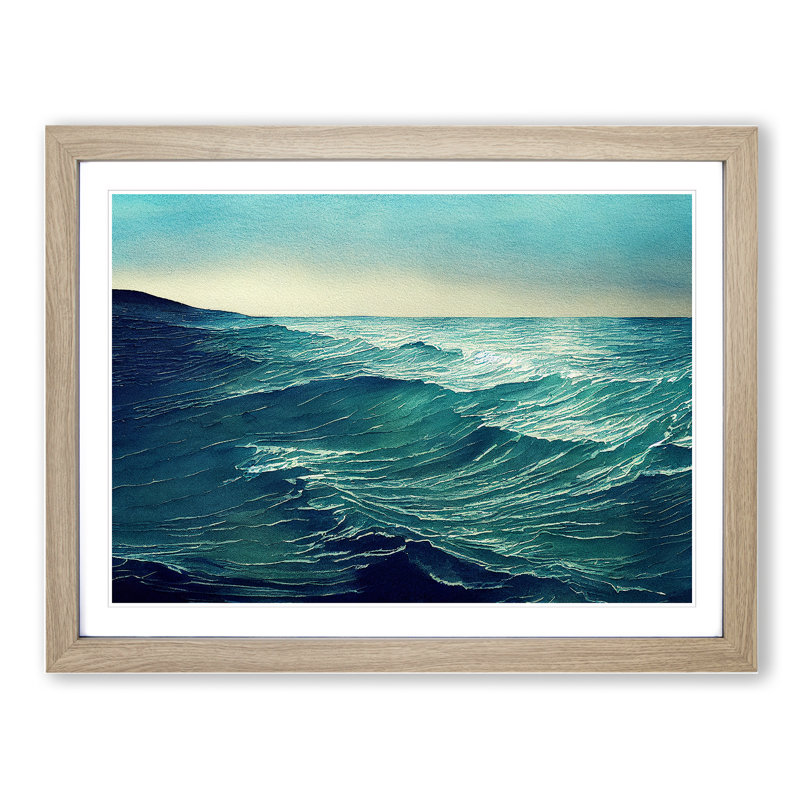 Watercolour Ocean Vol.1 - Single Picture Frame Painting, 25cm H x 34cm W x 2cm D, Oak