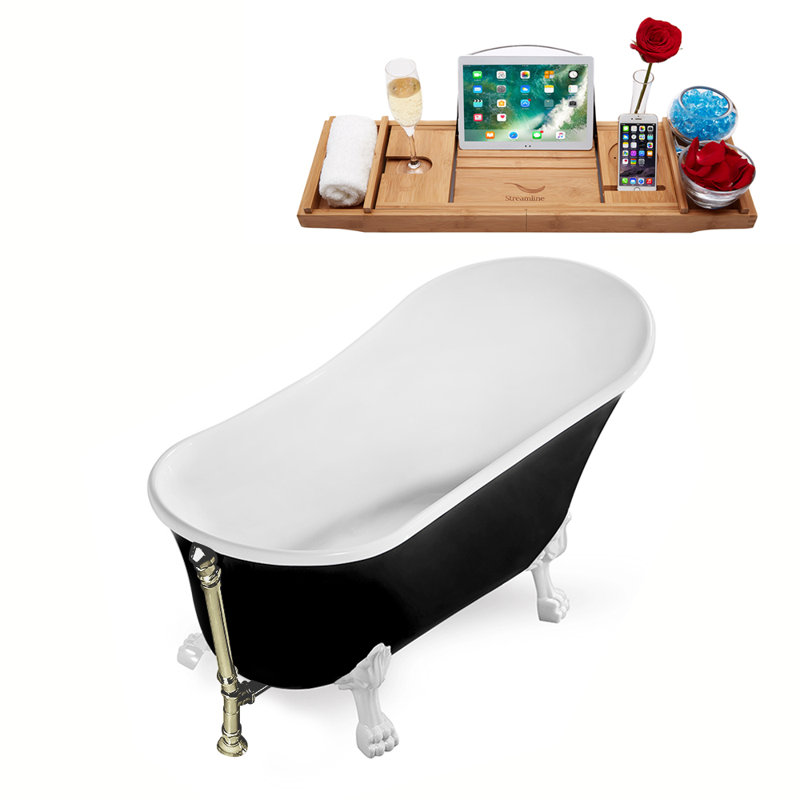 1699.3mm x 800.1mm Soaking Acrylic Bathtub, Brushed Nickel, Glossy White