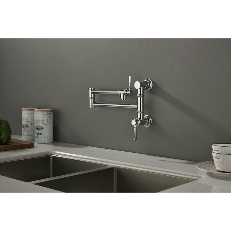 Wall Mounted Pot Filler Faucet, Modern Brass Pot Filler Two-Attachment Wall Mount Folding Kitchen Pot Filler Swing Arm