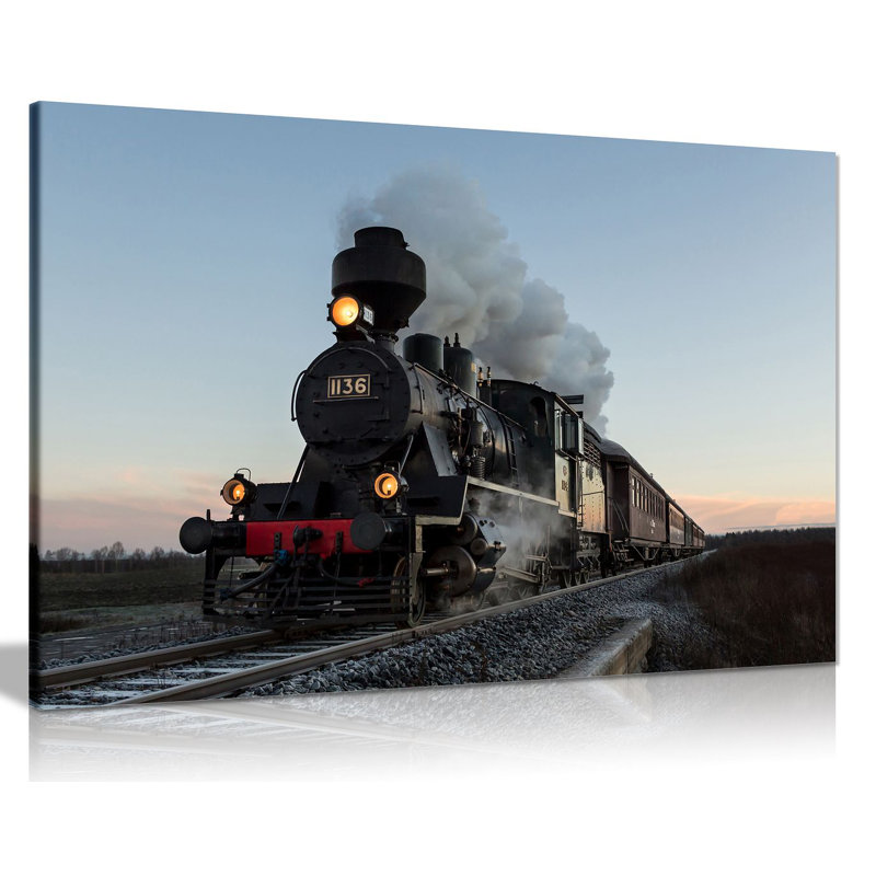 Train With Gray Smoke Steam Trains - Wrapped Canvas Print, 20cm H x 31cm W