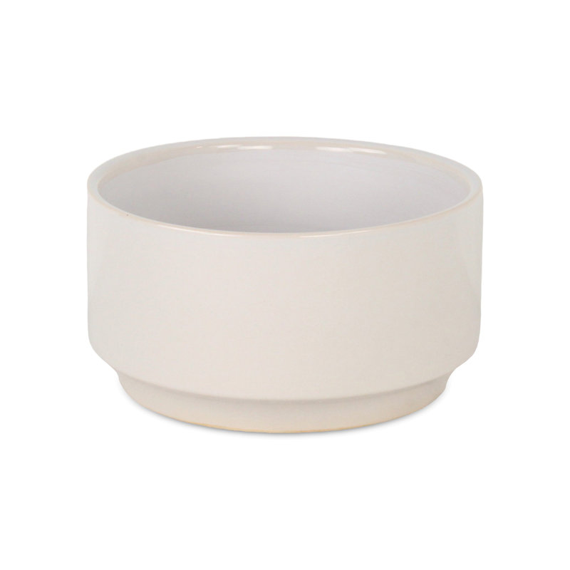 Handmade Ceramic Pot Planter, 4.75" H x 9.5" W x 9.5" D, White