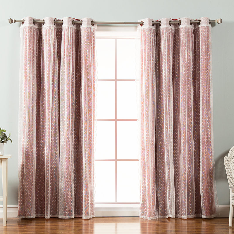 Tulle Polyester Room Darkening Curtain Panels, Red, 52" W x 84" L
