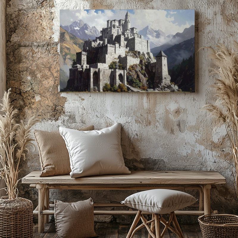 Toile, montagne, flèche, ville, Canvasmajestic, pierre blanche, fantaisie, art mural, H 11 po x l 14 po
