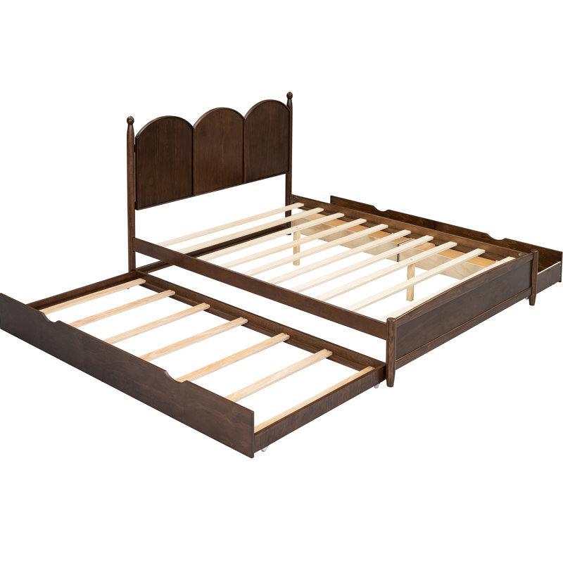 Grand lit plateforme avec tiroirs généreux et lit gigogne simple TG, lit gigogne en noyer