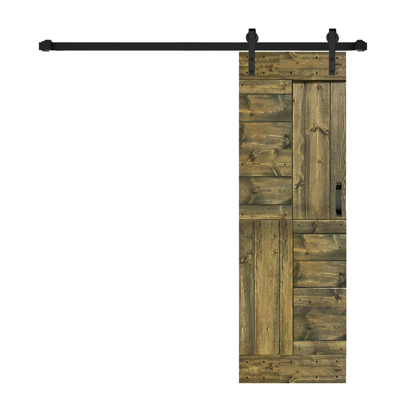 Aged Barrel Pine Paneled Sliding Barn Door with Hardware Kit