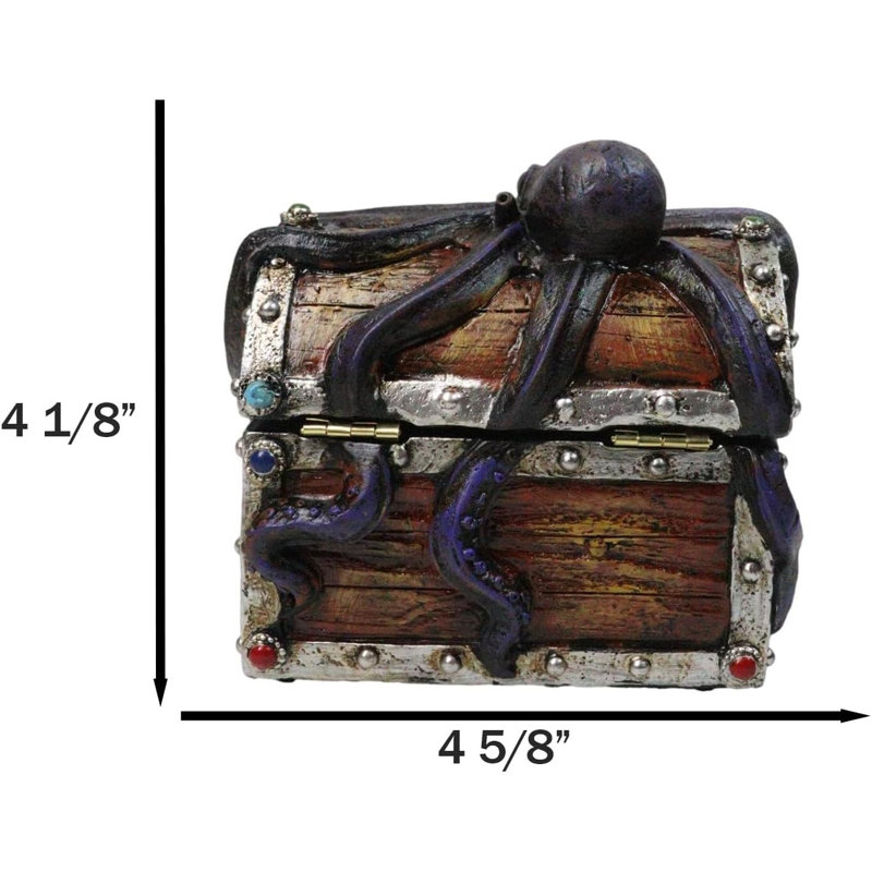 Nautical Octopus Tentacles On Small Treasure Chest Decorative Trinket Box Figure