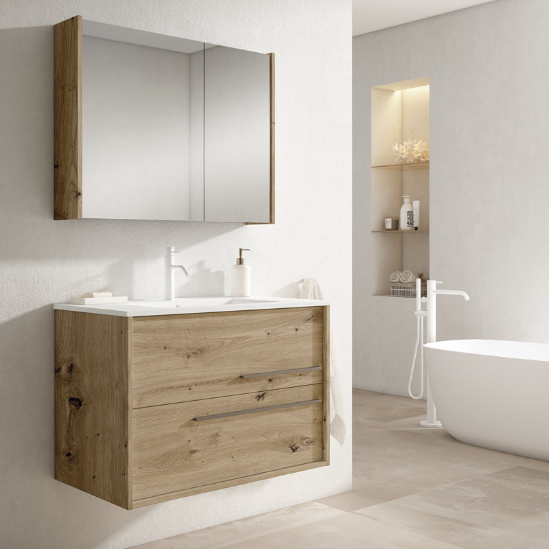 Meuble-lavabo de salle de bain Collection AQUA par DAX, Naturel, L 32 po