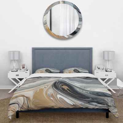 Ensemble de housse de couette abstrait gris et noir Aqua Symphony