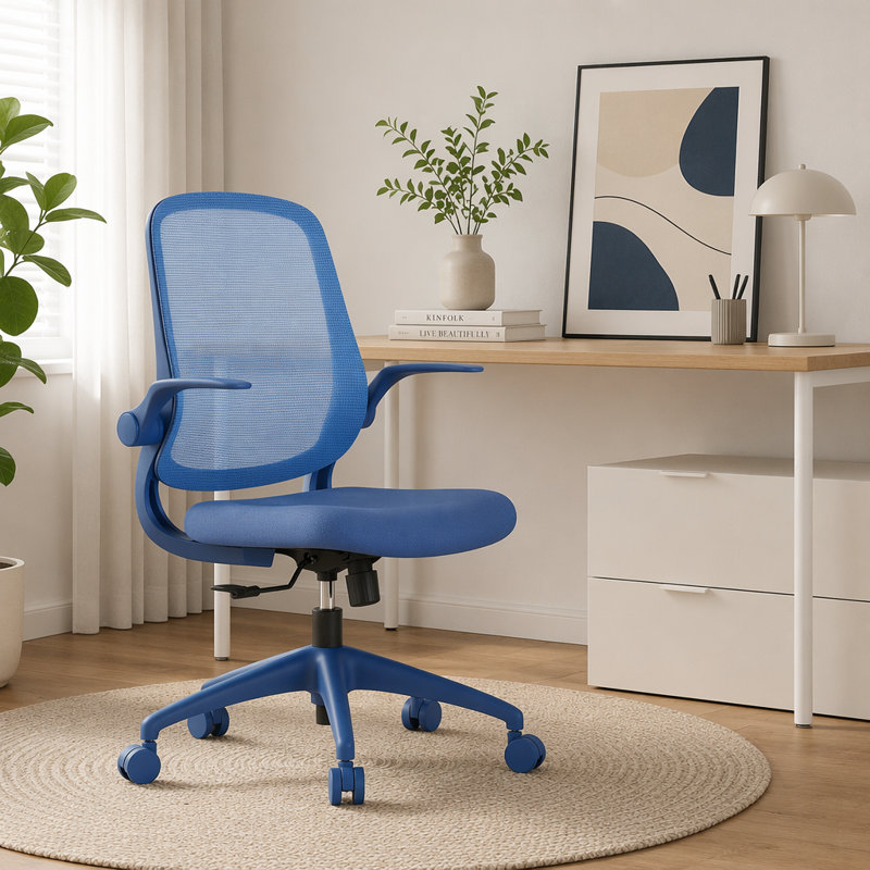  Chaise de bureau ergonomique et pivotante avec accoudoirs rabattables, chaise de bureau en filet avec support lombaire, coussin ignifuge pour le bureau personnel