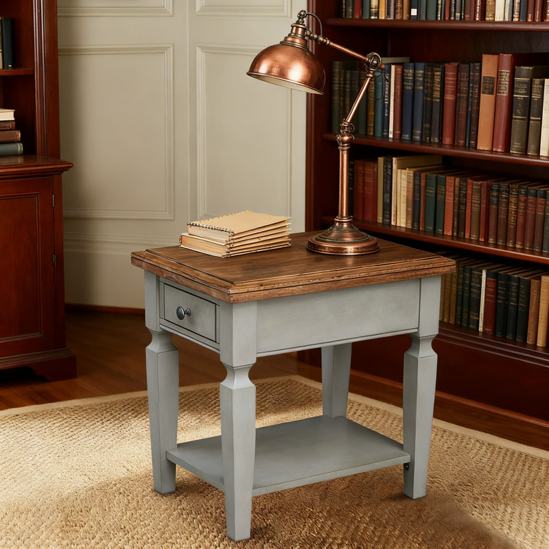 Table de bout en bois massif avec tiroir et tablette, table de chevet rustique pour salon, chambre à coucher ou bureau