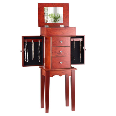 Armoire à bijoux debout en bois avec miroir rabattable, rangement pour la commode de la salle de bain