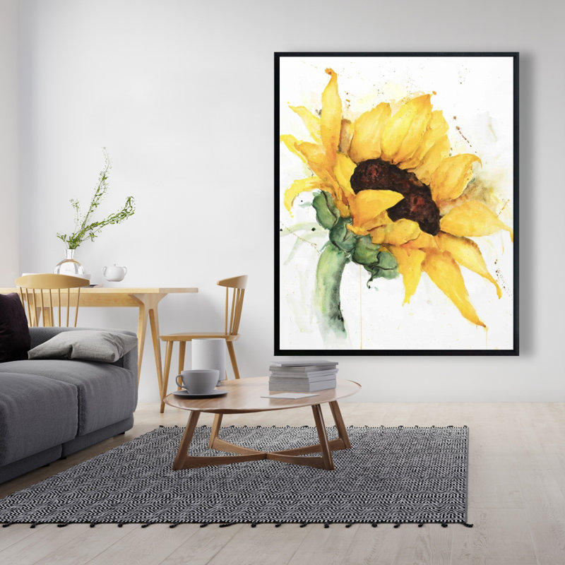 Watercolor Sunflower With Paint Splash Print On Canvas