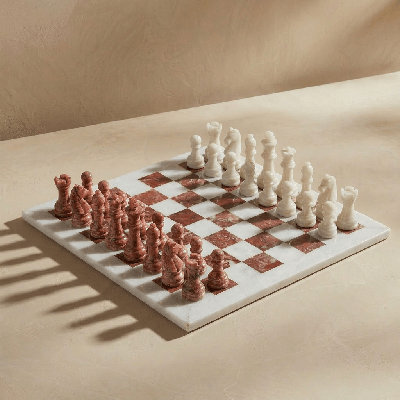 Pink & White Chess Set | Large Marble Chess Set with Storage Case