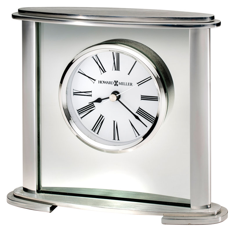 Modern & Contemporary Roman Numeral Metal Quartz Movement / Crystal Tabletop Clock in Silver
