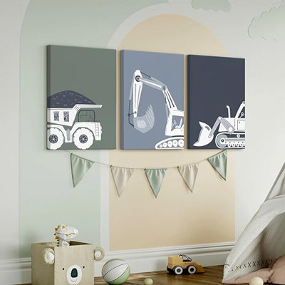 Construction de camion, art mural, décoration, chambre d'enfant, toile, véhicule, véhicule, affiches, camion à benne basculante, art mural, bulldozer, photos, chambre d'enfant, impressions pour chambre à coucher, toile tendue 12 x 16