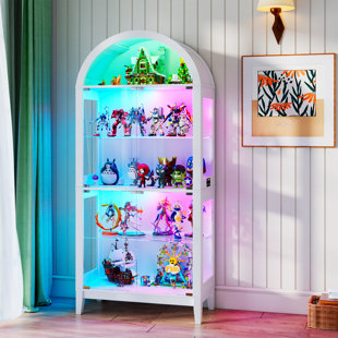 Modern Arched Bookshelf With Tempered Glass Doors & App-controlled Rgb Led Lighting - 5-tier Display Cabinet